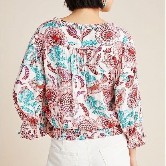 Tugboat Anthropologie Saraya Floral‎ Tie Front Blouse Size Small Multicolor Boho - Picture 12 of 12
